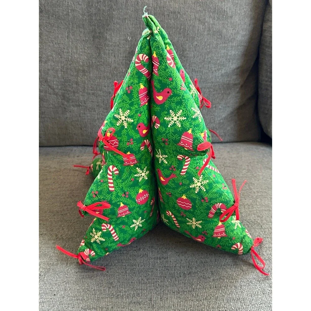 Vintage Handcrafted Handmade Plush 3D Stuffed Christmas Tree Table Top Decor
